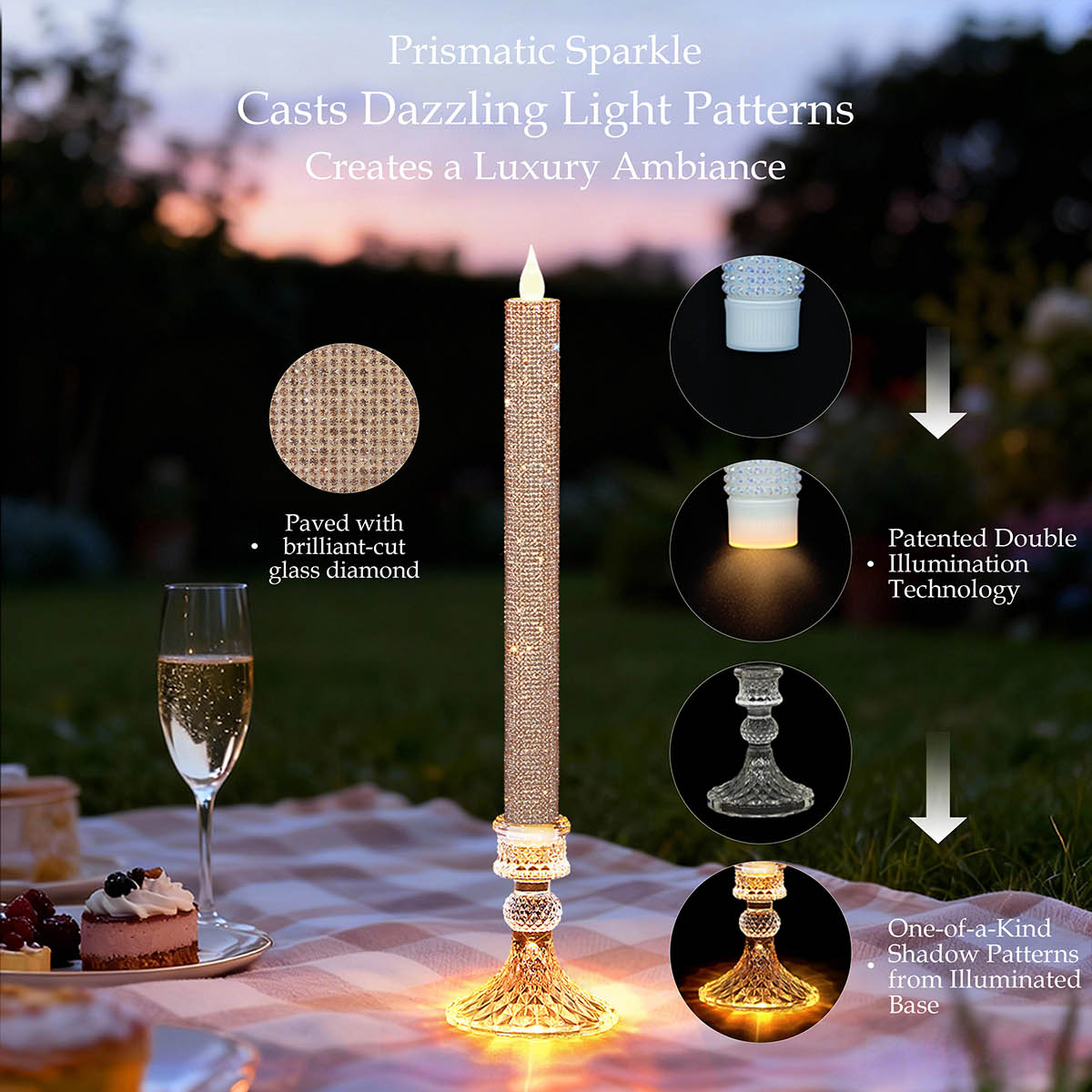 Gold Metal Candle Holders Set of 3 - Electronic LED Candle Holder, Modern Decorative Candlestick, for Table Centerpiece, Wedding, Living Room, Mantel