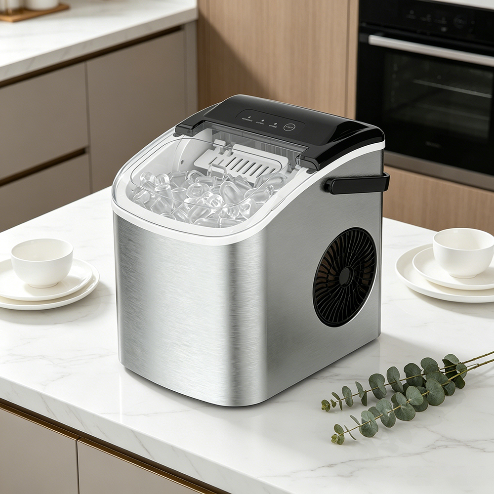 Portable Ice Maker Countertop - 9 Cubes in 6 Mins, 26Lbs/24H, Self-Cleaning, Compact Ice Machine with Scoop & Basket, for Home Kitchen Office Party