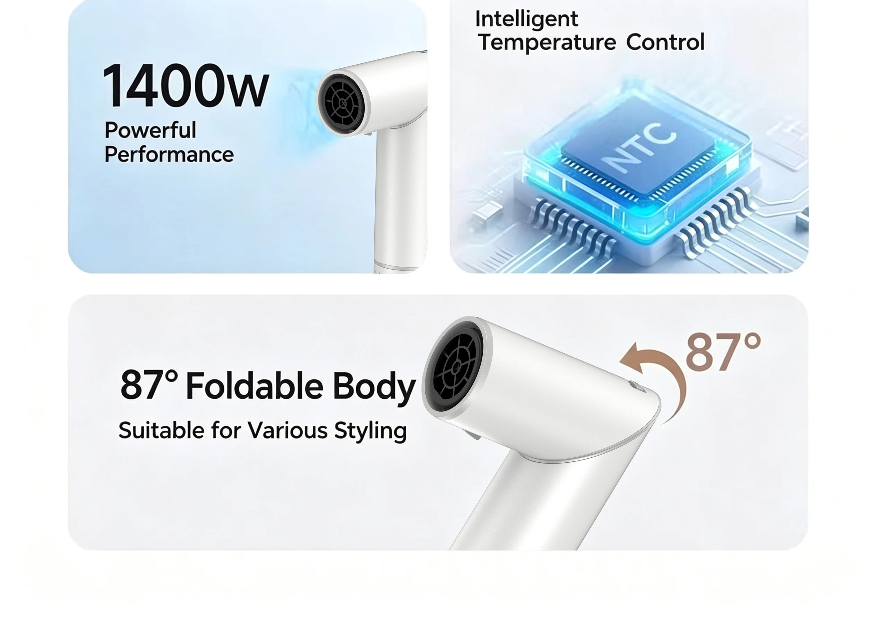 4-in-1 High-Speed Hair Dryer & Multi-Styler - 1400W Foldable Ionic Blow Dryer with Air Auto-Wrap Curling Iron, Smoothing Brush, NTC Smart Temp Control & Fast Drying image 6