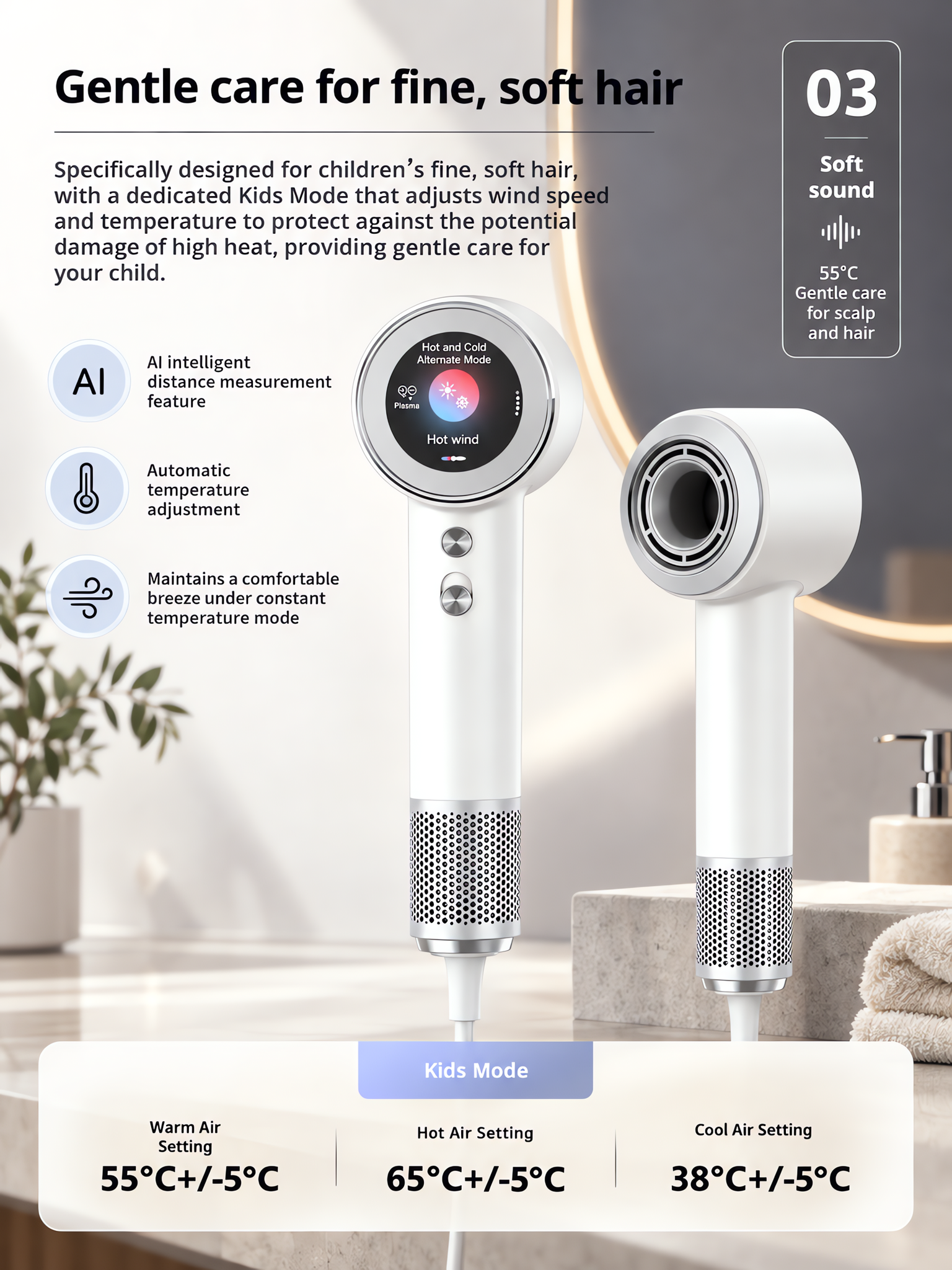 MY87PRO MAX High-Speed Hair Dryer with 1.8" LCD Touch Screen, 110,000 RPM Brushless Motor, AI Smart Temp Control & 1B Plasma Hair Care (1600W) &nbsp;  image 3
