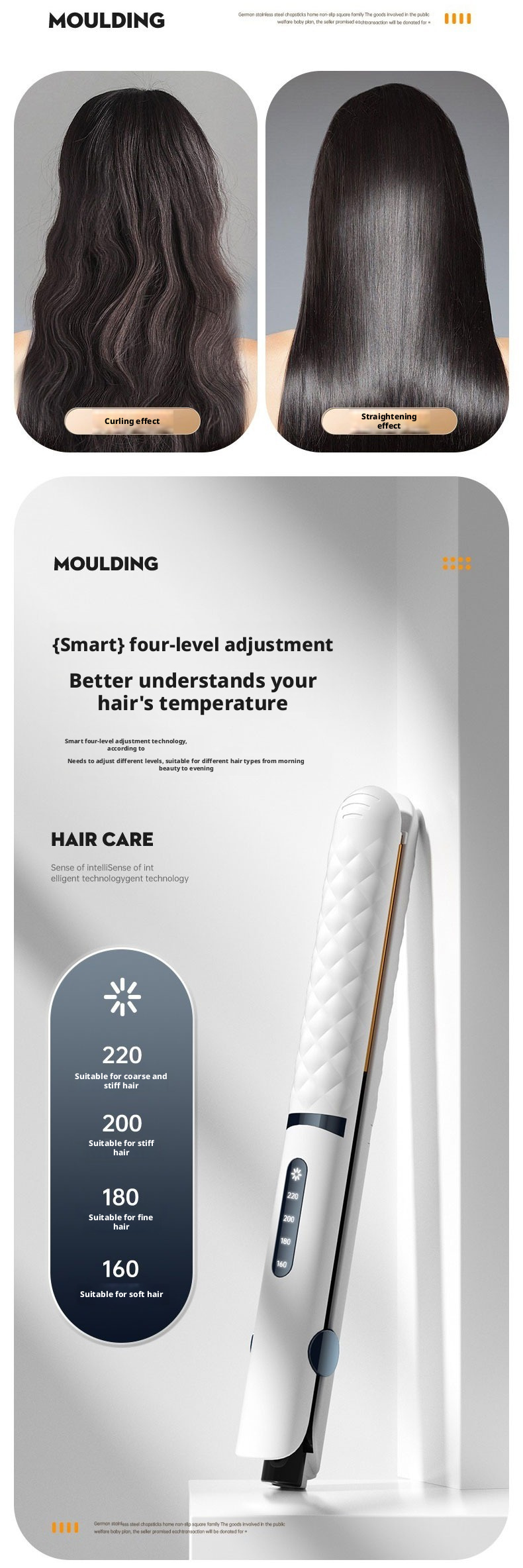 Professional 2-in-1 Hair Straightener and Curler, Negative Ion Ceramic Hair Styler with 4 Temperature Settings & 10s Fast Heating, 100-240V Dual Voltage Travel-Friendly image 5