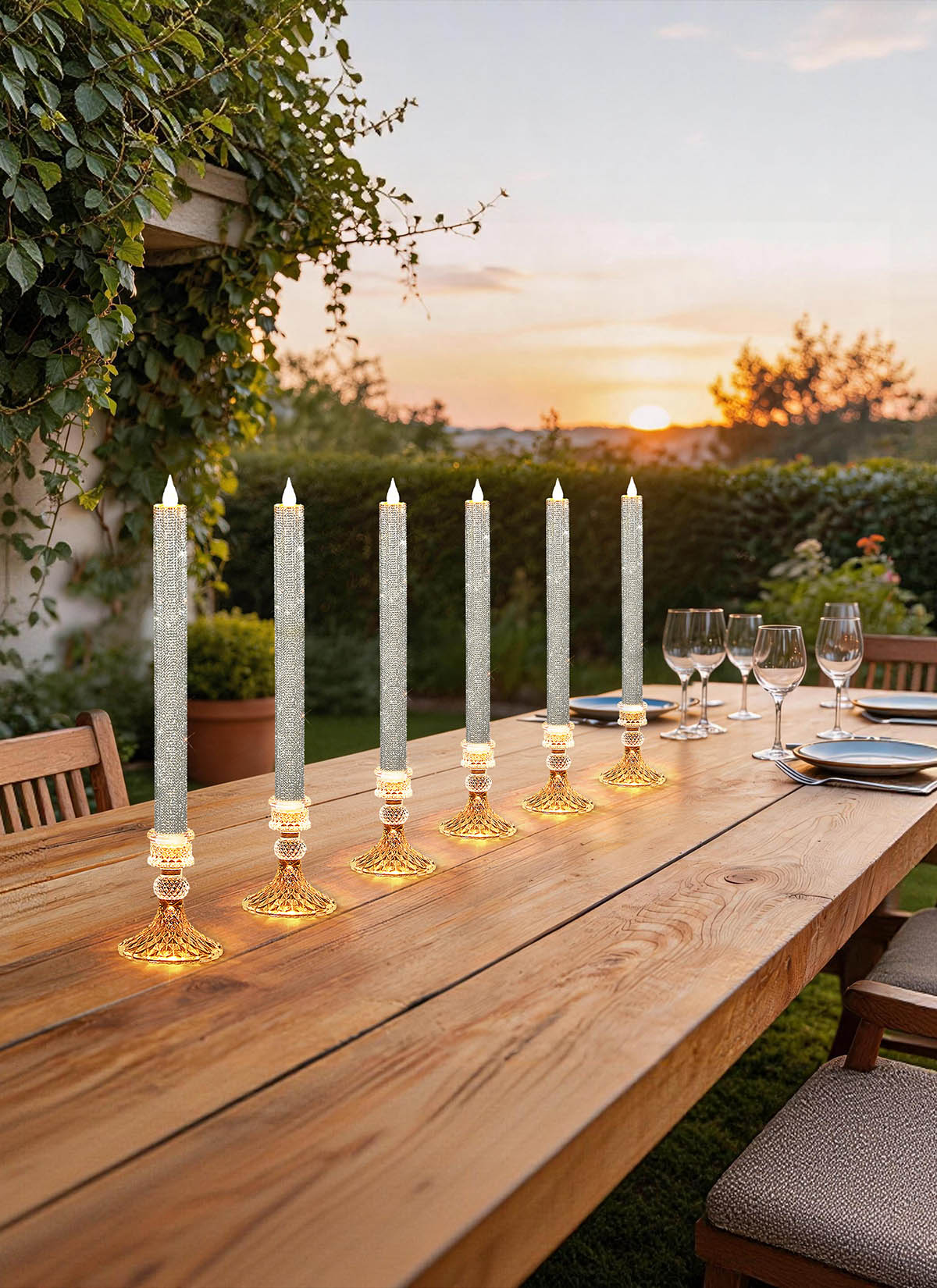 Luxury Rhinestone Flameless LED Taper Candles with Glass Holders & Remote - Dual Light Source & Timer, Set of 2 image 5