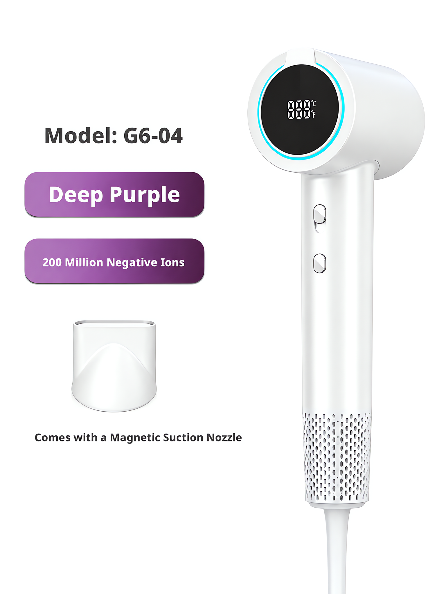 Professional High-Speed Ionic Hair Dryer with LCD Display - 1500W Ultra-Fast Drying, Smart NTC Temperature Control, 300 Million Negative Ions & Low Noise Brushless Motor image 8