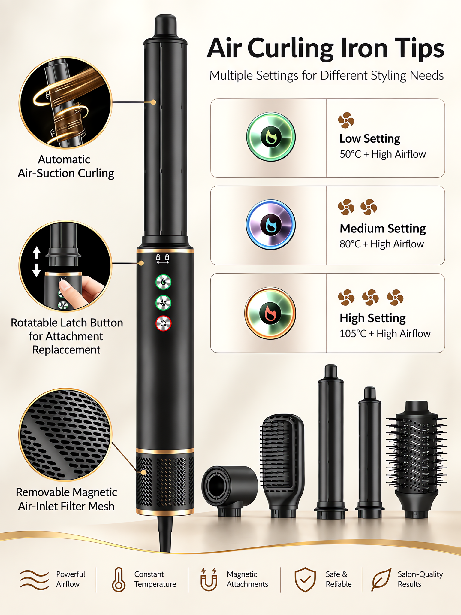 5-in-1 Professional Air Styler & Hair Dryer Set - Multi-Functional Auto-Wrap Curler, Straightener & Volumizer with Coanda Technology - Negative Ion & Heat Control image 9