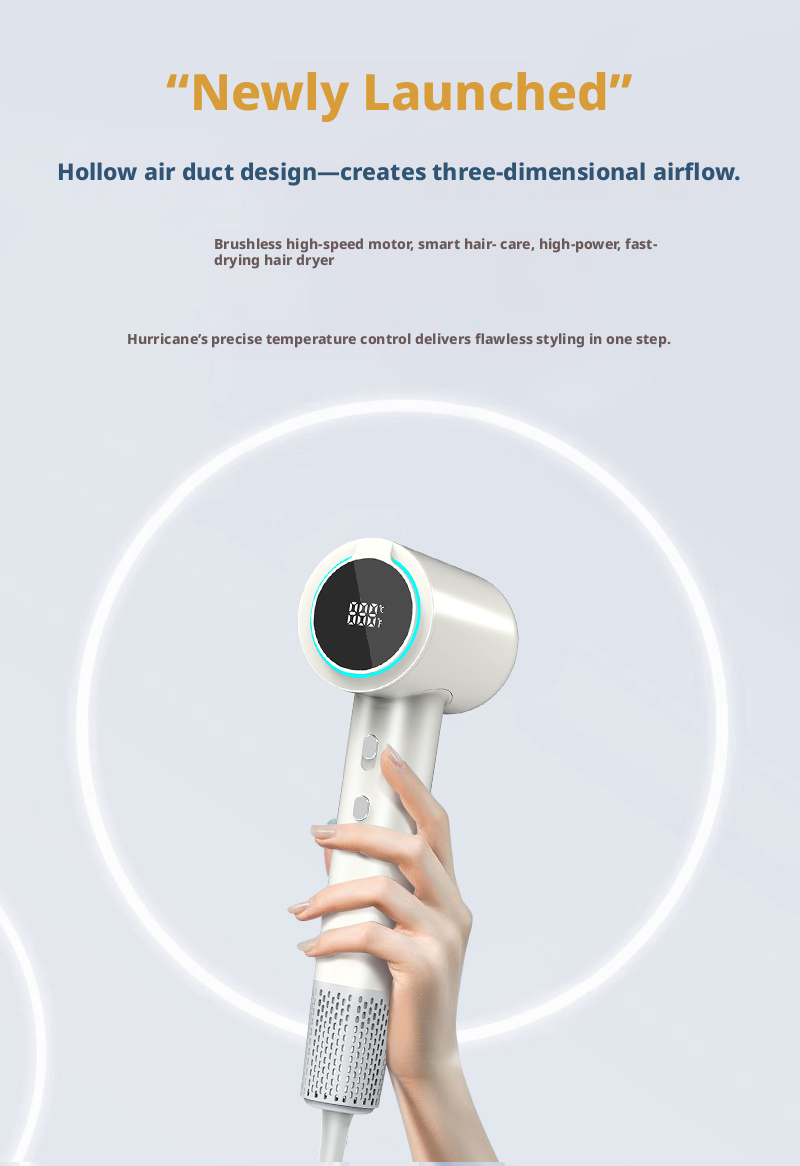 Professional High-Speed Ionic Hair Dryer with LCD Display - 1500W Ultra-Fast Drying, Smart NTC Temperature Control, 300 Million Negative Ions & Low Noise Brushless Motor image 3