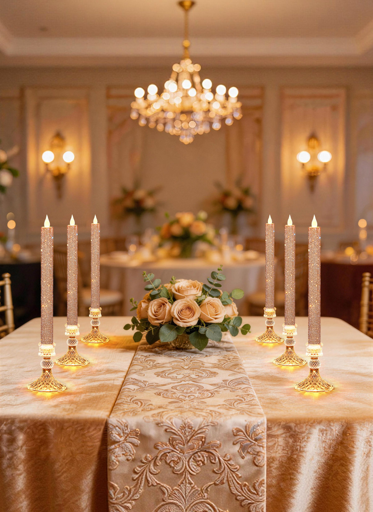 Luxury Rhinestone Flameless LED Taper Candles with Glass Holders & Remote - Dual Light Source & Timer, Set of 2 image 4