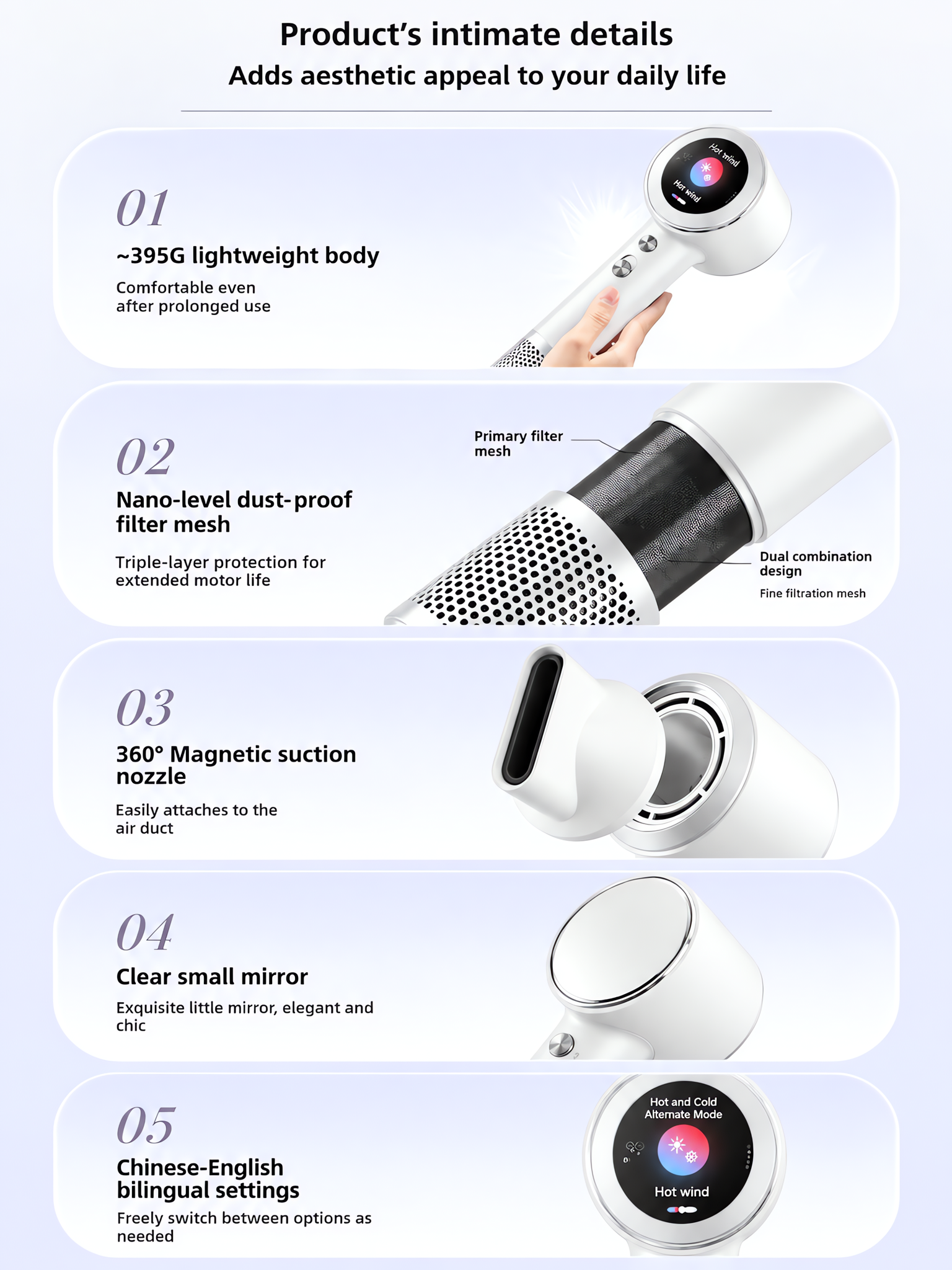 MY87PRO MAX High-Speed Hair Dryer with 1.8" LCD Touch Screen, 110,000 RPM Brushless Motor, AI Smart Temp Control & 1B Plasma Hair Care (1600W) &nbsp;  image 6