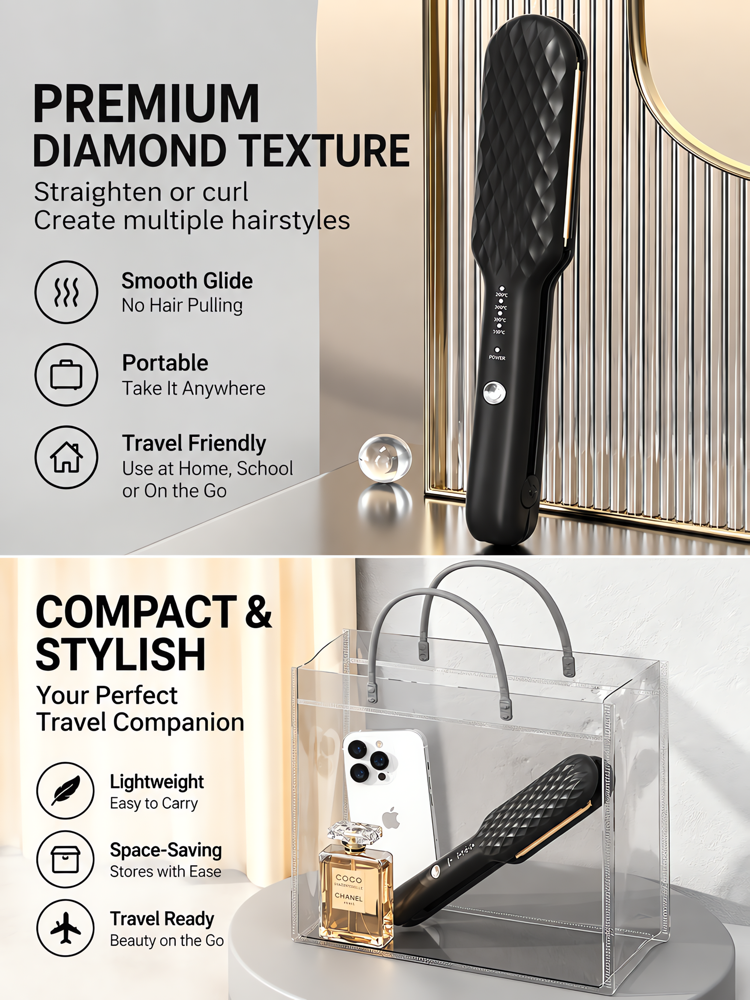 Professional 2-in-1 Portable Hair Straightener and Curler - 4 Adjustable Temperature Settings, 10s Fast Heating Flat Iron for All Hair Types image 6