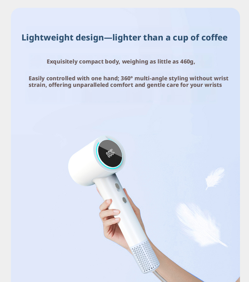 Professional High-Speed Ionic Hair Dryer with LCD Display - 1500W Ultra-Fast Drying, Smart NTC Temperature Control, 300 Million Negative Ions & Low Noise Brushless Motor image 4